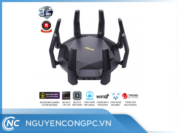 ASUS RT-AX89X (Gaming Router) Wifi AX6000 2 băng tần, router WiFi có thể mở rộng, Wifi 6 (802.11ax), AiMesh 360 WIFI Mesh, AiProtection Pro, OFDMA, Cổng 10G