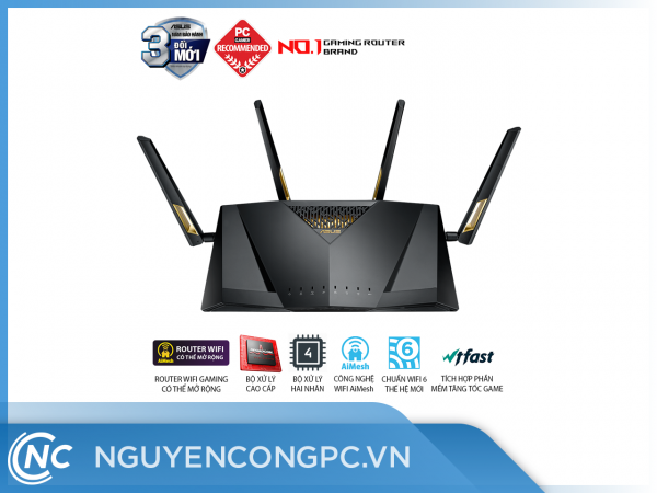 ASUS RT-AX88U (Gaming Router) Wifi AX6000 2 băng tần, router WiFi có thể mở rộng, Wifi 6 (802.11ax), AiMesh 360 WIFI Mesh, AiProtection, USB 3.1