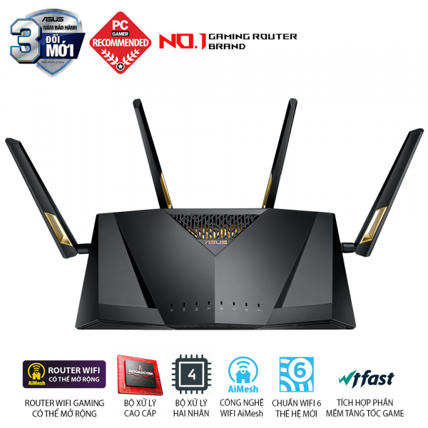 ASUS RT-AX88U (Gaming Router) Wifi AX6000 2 băng tần, router WiFi có thể mở rộng, Wifi 6 (802.11ax), AiMesh 360 WIFI Mesh, AiProtection, USB 3.1
