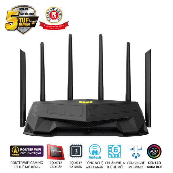  ASUS TUF GAMING AX5400 (Gaming Router) Wifi AX5400 2 băng tần, router WiFi gaming có thể mở rộng, Wifi 6 (802.11ax), AiMesh WIFI Mesh, MU-MIMO, AiProtection Pro, RGB Aura