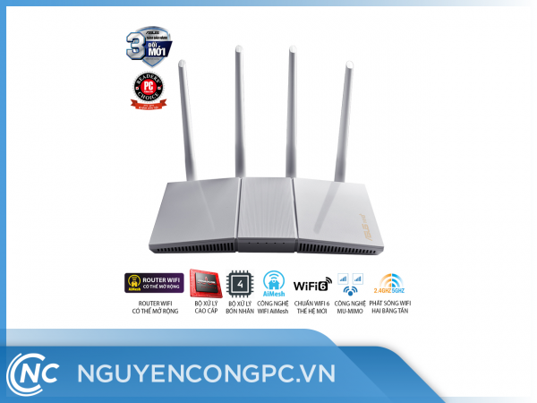 ASUS RT-AX55 Trắng (Gaming Router) Wifi AX1800 2 băng tần, router WiFi có thể mở rộng,  Wifi 6 (802.11ax), AiMesh WIFI Mesh, MU-MIMO, AiProtection