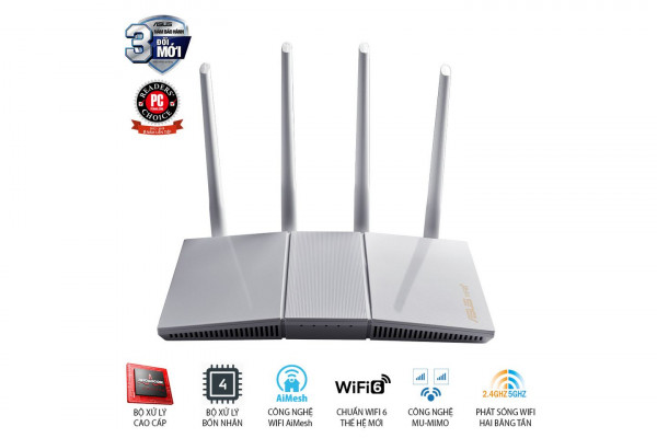 ASUS RT-AX55 Trắng (Gaming Router) Wifi AX1800 2 băng tần, router WiFi có thể mở rộng,  Wifi 6 (802.11ax), AiMesh WIFI Mesh, MU-MIMO, AiProtection