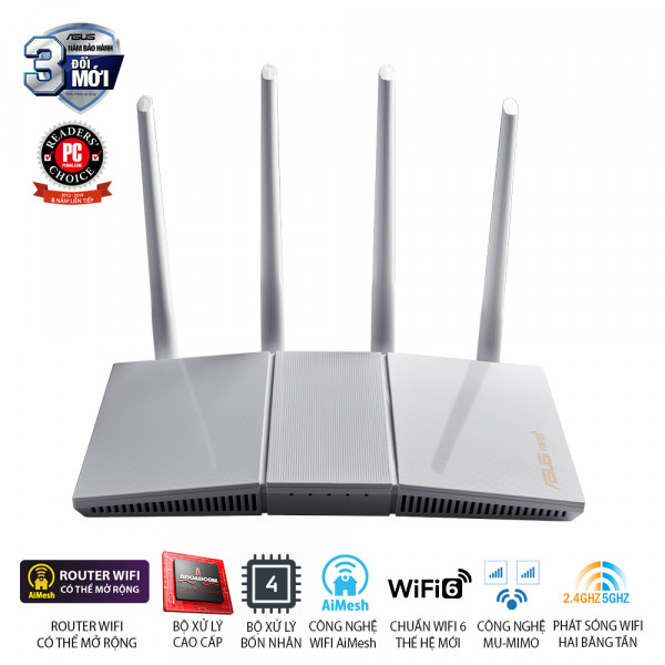 ASUS RT-AX55 Trắng (Gaming Router) Wifi AX1800 2 băng tần, router WiFi có thể mở rộng,  Wifi 6 (802.11ax), AiMesh WIFI Mesh, MU-MIMO, AiProtection