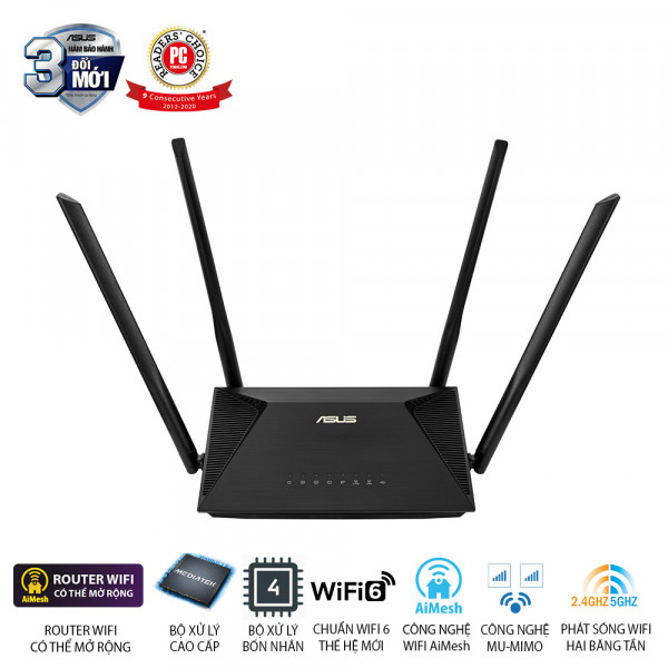 ASUS RT-AX53U (Gaming Router) Wifi AX1800 2 băng tần, router WiFi có thể mở rộng, MU-MIMO, AiProtection