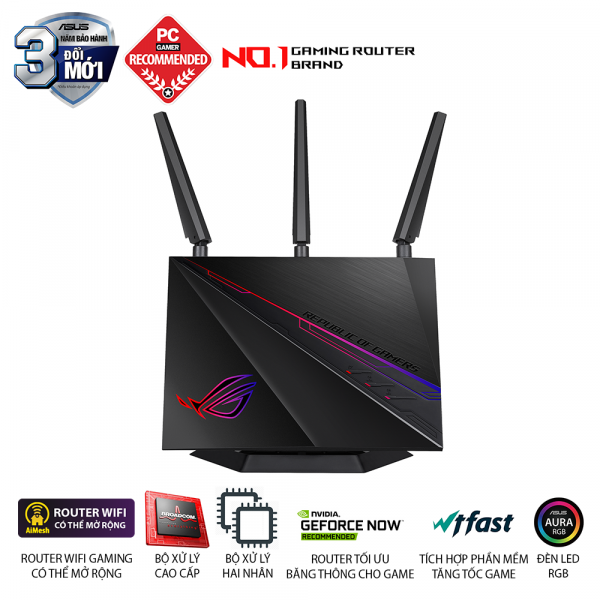 ASUS GT-AC2900 (Gaming Router) Wifi AC2900 2 băng tần, router WiFi gaming có thể mở rộng, AiMesh 360 WIFI Mesh, WTFast, GeForce Now, AiProtection, USB 3.1, AURA RGB