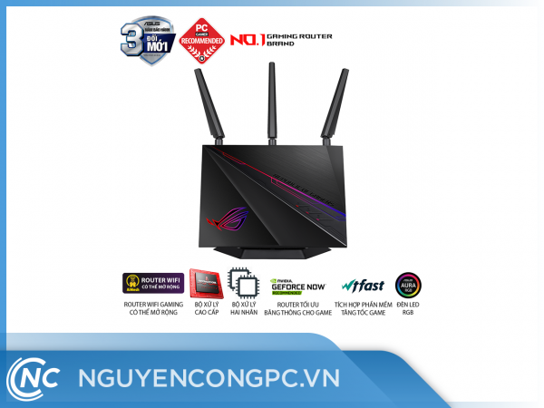 ASUS GT-AC2900 (Gaming Router) Wifi AC2900 2 băng tần, router WiFi gaming có thể mở rộng, AiMesh 360 WIFI Mesh, WTFast, GeForce Now, AiProtection, USB 3.1, AURA RGB
