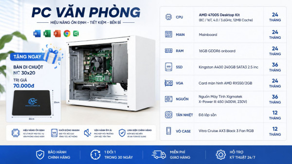 Bộ máy tính văn phòng AMD 4700S (4700S / 16GB / SSD 240GB / RX550)