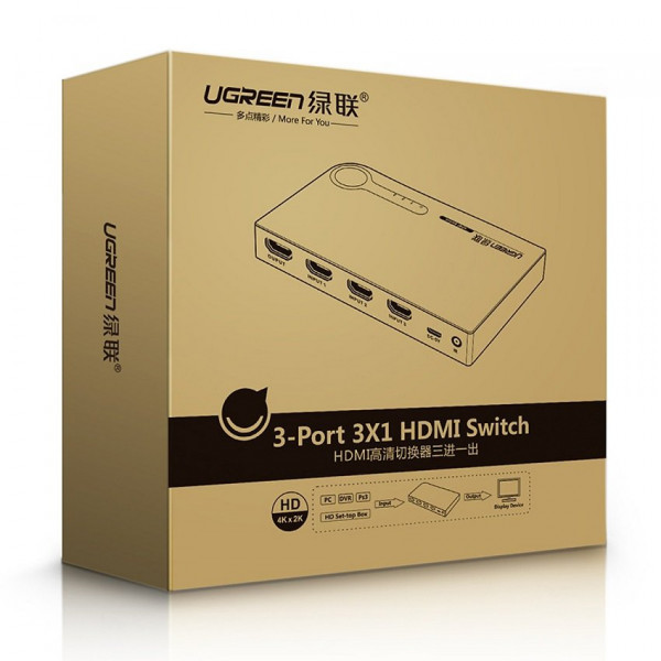 Bộ gộp HDMI 3 vào 1 ra hỗ trợ 3D 4K@30Hz cao cấp Ugreen 40234