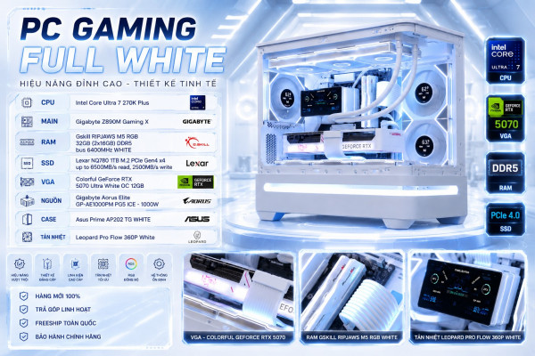 Bộ PC Gaming Intel Core Ultra 7 270K Plus, RAM 32GB, VGA RTX 5070 12GB