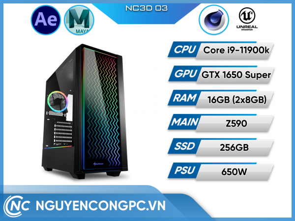 NC3D 03 (i9-11900K/Z590/16G RAM/ 256G SSD/1650s 4G/Air Cooling)