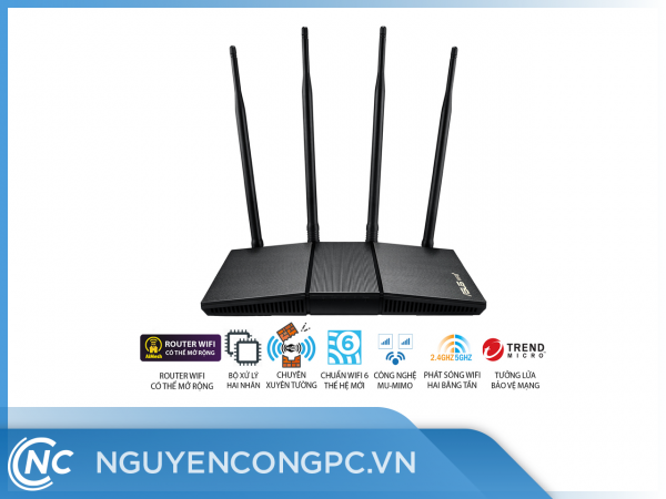 ASUS RT-AX1800HP (Gaming Router) Wifi AX1800 2 băng tần, router WiFi có thể mở rộng, Wifi 6 (802.11ax), AiMesh WIFI Mesh, MU-MIMO, AiProtection