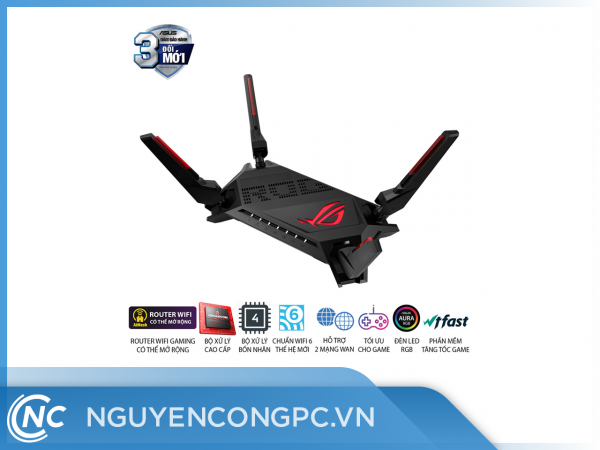 ASUS ROG Rapture GT-AX6000 (Gaming Router) Wifi AX6000 2 băng tần,router WiFi gaming có thể mở rộng, Wifi 6 (802.11ax) AiMesh 360 WIFI Mesh Dual WAN WTFast, AiProtection, AURA RGB
