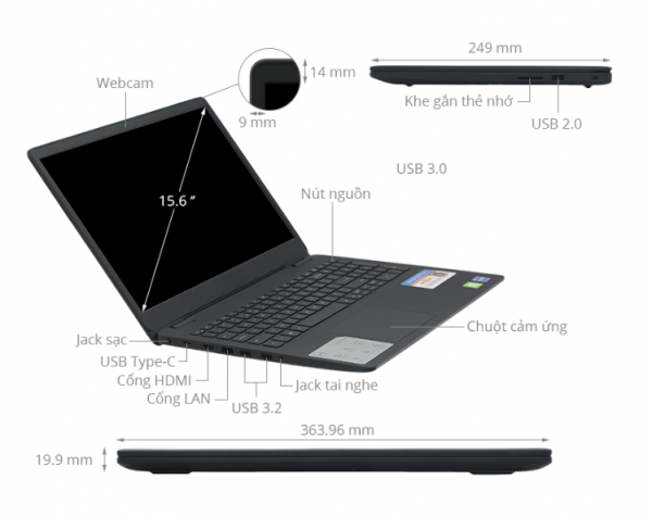 Laptop Dell Inspiron 3501 ( i3 1115G4/ 8GB RAM/ 256GB SSD/ 15.6 FHD Touch/ Webcam/ Win 10/ Black/ 1 Yr/ NK)