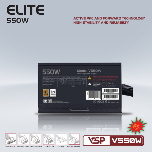Nguồn VSP ELITE V550W (550W) ACTIVE PFC