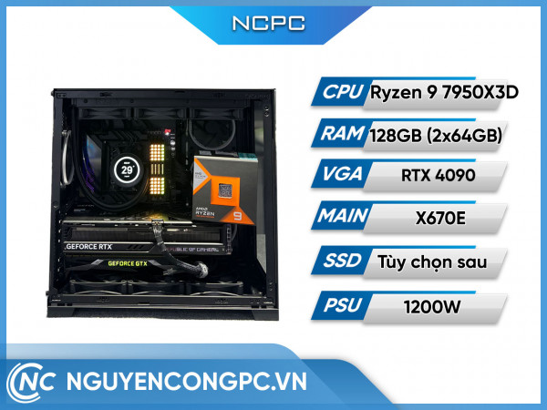 PC AMD (Ryzen 9 7950X3D/ X670E/ 128GB RAM/ RTX 4090/ 1200W)