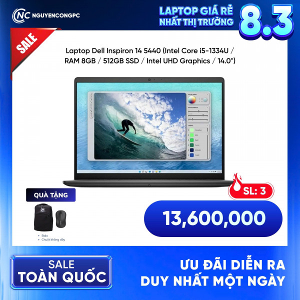 Laptop Dell Inspiron 14 5440 (Core i5-1334U, 8GB RAM, 512GB SSD, Intel UHD Graphics, 14.0 inch, Black)