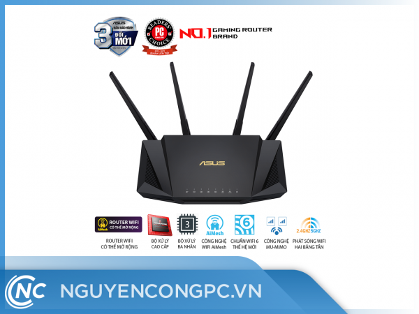 ASUS RT-AX3000 (Gaming Router) Wifi AX3000 2 băng tần, router WiFi có thể mở rộng, Wifi 6 (802.11ax), AiMesh WIFI Mesh, MU-MIMO, AiProtection, USB 3.1