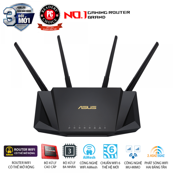 ASUS RT-AX3000 (Gaming Router) Wifi AX3000 2 băng tần, router WiFi có thể mở rộng, Wifi 6 (802.11ax), AiMesh WIFI Mesh, MU-MIMO, AiProtection, USB 3.1