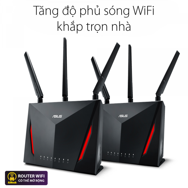  ASUS RT-AC86U 2 Pack (Gaming Router) Wifi AC2900 2 băng tần, router WiFi có thể mở rộng, AiMesh 360 WIFI Mesh, WTFast, AiProtection, chipset Broadcom USB 3.0