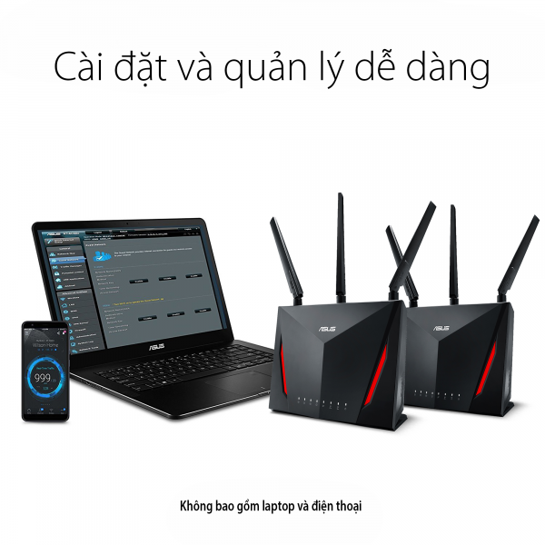  ASUS RT-AC86U 2 Pack (Gaming Router) Wifi AC2900 2 băng tần, router WiFi có thể mở rộng, AiMesh 360 WIFI Mesh, WTFast, AiProtection, chipset Broadcom USB 3.0