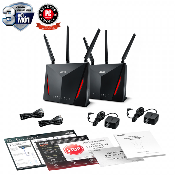  ASUS RT-AC86U 2 Pack (Gaming Router) Wifi AC2900 2 băng tần, router WiFi có thể mở rộng, AiMesh 360 WIFI Mesh, WTFast, AiProtection, chipset Broadcom USB 3.0