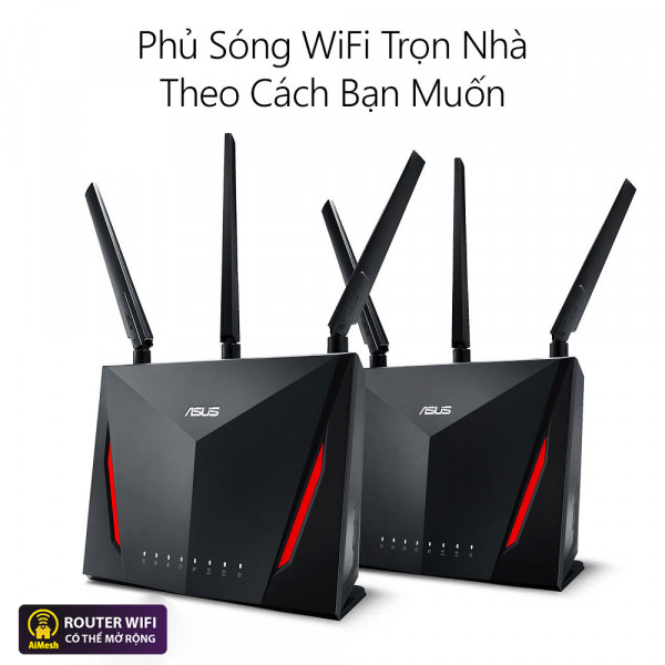 ASUS RT-AC86U (Gaming Router) AC2900 AC2900 MU-MIMO WTFast, bộ định tuyến WiFi có thể mở rộng, AiMesh 360 WIFI Mesh, 2 băng tần, chipset Broadcom, AiProtection, USB 3.0