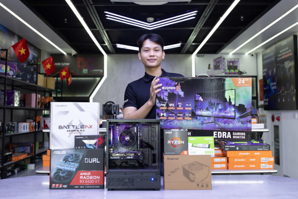 [TẶNG MÀN HÌNH] Bộ PC Gaming AMD Ryzen 5 5500, RAM 16GB, VGA RX 6500 XT 4GB