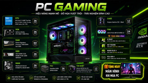 Bộ PC NCPC X NVIDIA | VGA RTX 5060 Ti 8GB, Core i5-14400F, Ram 16G  [ TẶNG MÀN HÌNH AOC]