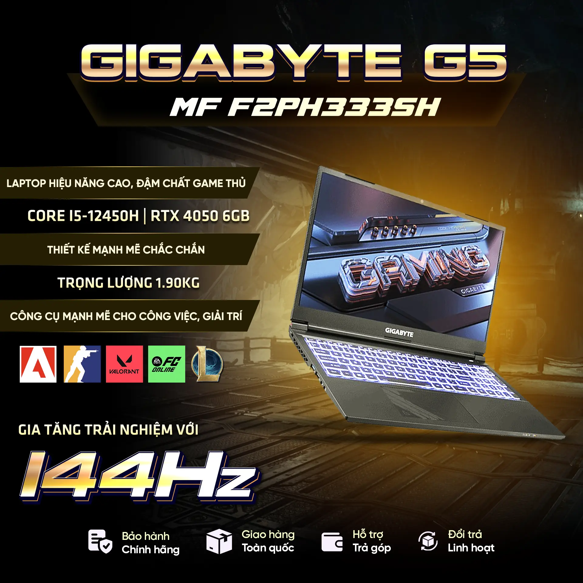 Laptop Gaming Gigabyte G5 MF F2PH333SH (i5-12450H/ 8GB RAM/ 512GB SSD/ 15.6