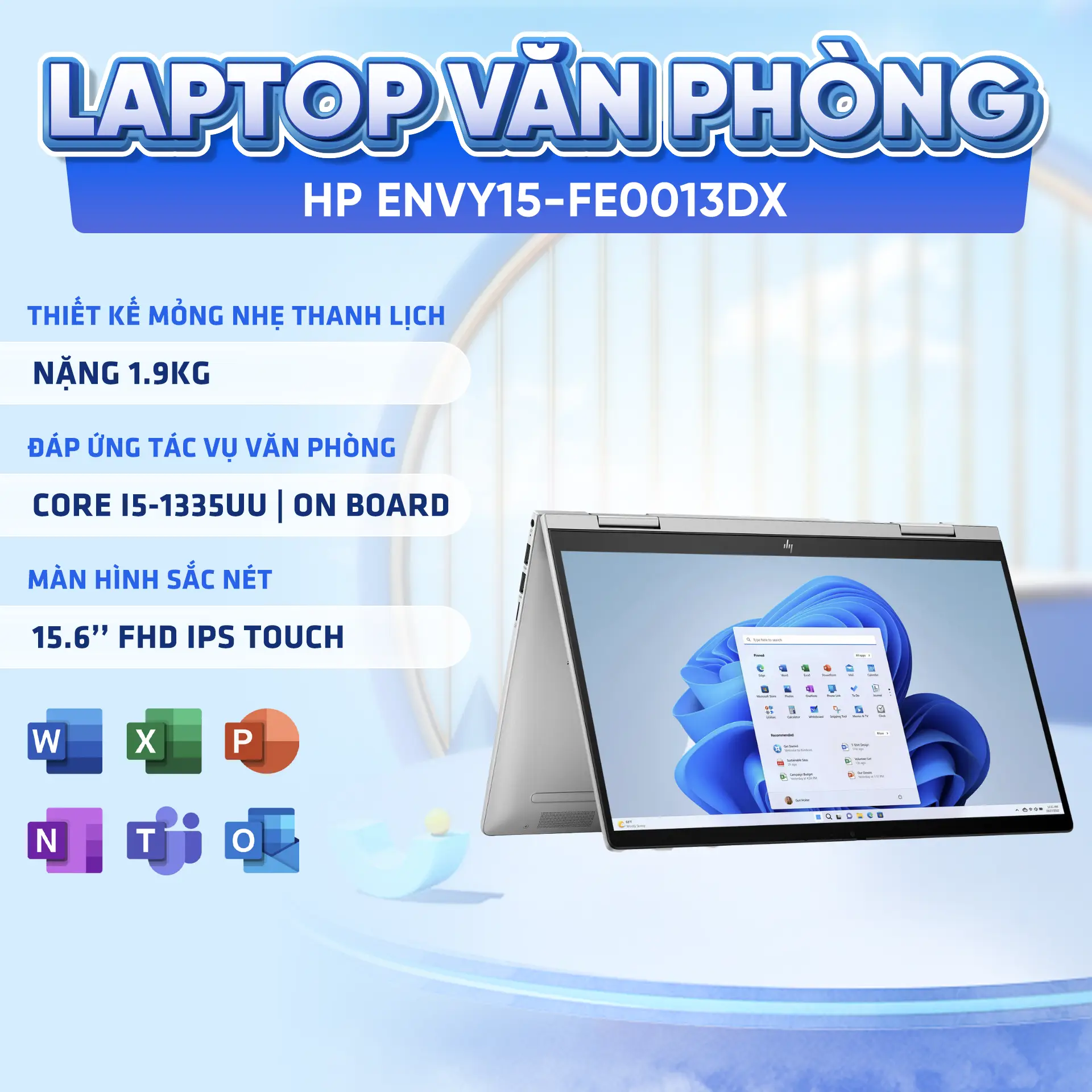 Laptop HP Envy15-fe0013dx (Core i5-1335U/Ram 8GB/SSD 256GB/15.6 inch FHD touch /Natural Silver) NK BH tại NC