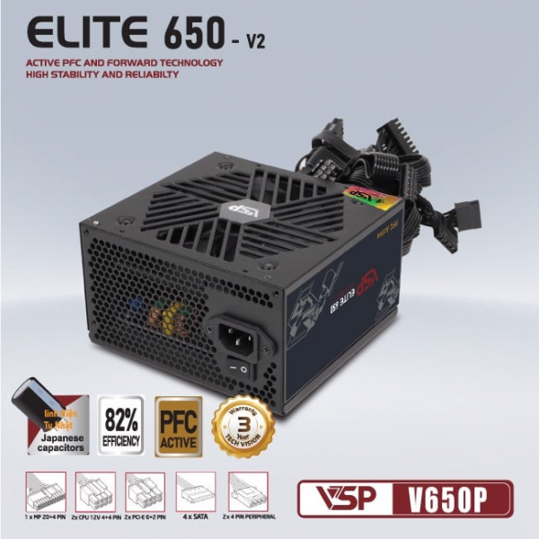 Nguồn máy tính VSP ELITE ACTIVE PFC V650P - V2