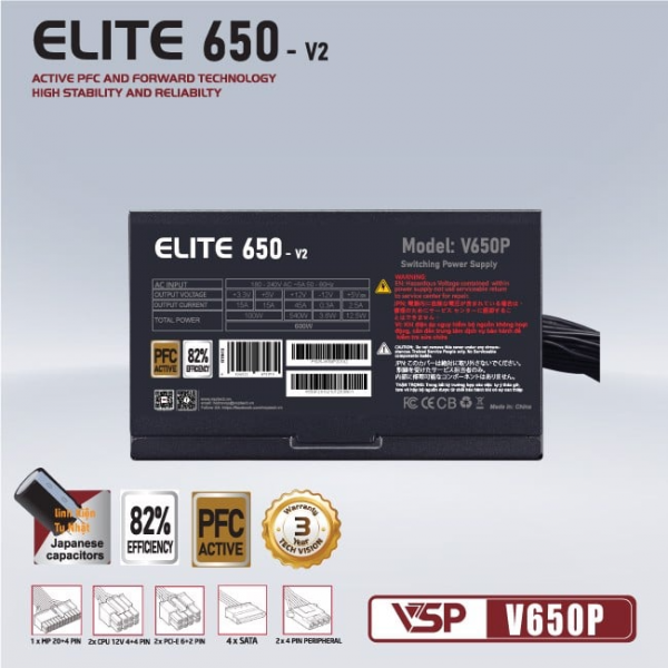 Nguồn máy tính VSP ELITE ACTIVE PFC V650P - V2