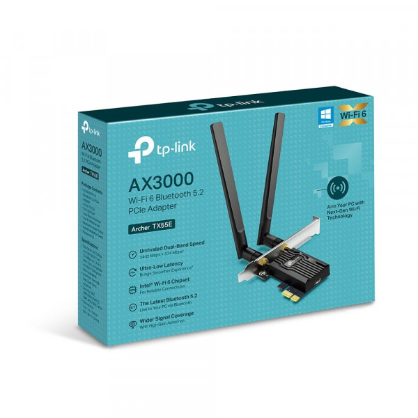 Card mạng TP-LINK ARCHER TX55E | AX3000 Wi-Fi 6 Bluetooth 5.2 PCIe Adapter