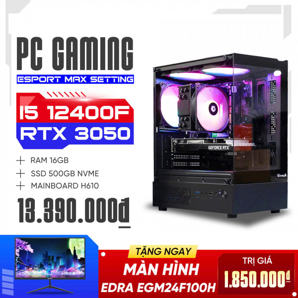 [TẶNG MÀN HÌNH] Bộ PC Gaming i5-12400F, RAM 16GB, RTX 3050 6GB