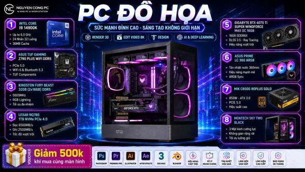 BỘ PC CORE I9 14900K / RAM 32G / VGA RTX 4070 Ti SUPER 12G