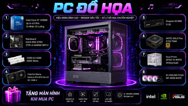BỘ PC ĐỒ HỌA CORE I9 14900K, RAM 32G, VGA RTX 5050 8GB