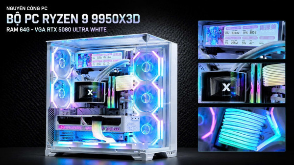 Bộ PC Gaming AMD Ryzen 9 9950X3D, RAM 64GB, VGA RTX 5080 16GB