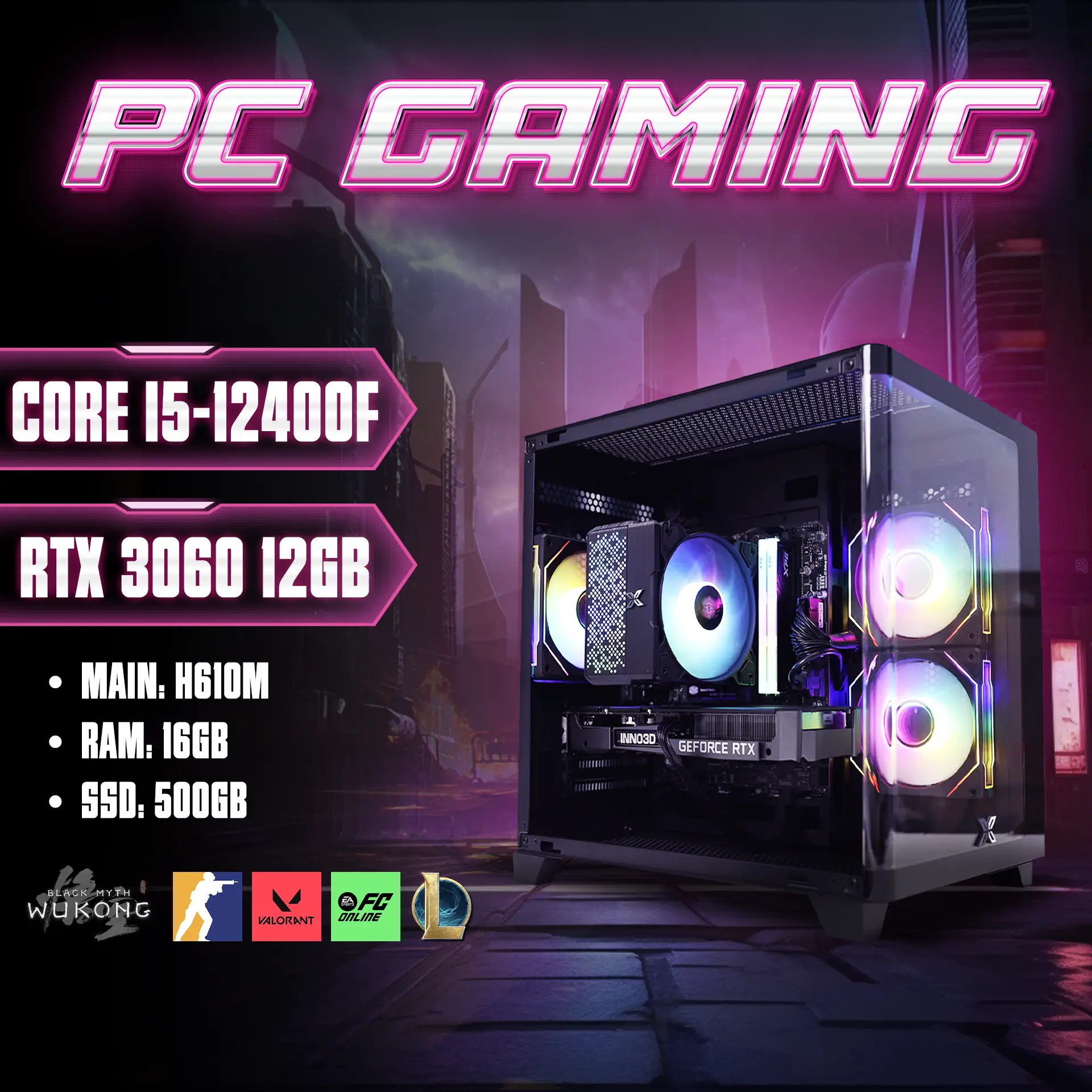 [TẶNG MÀN HÌNH] Bộ PC Gaming i5-12400F, RAM 16GB, RTX 3060 12GB