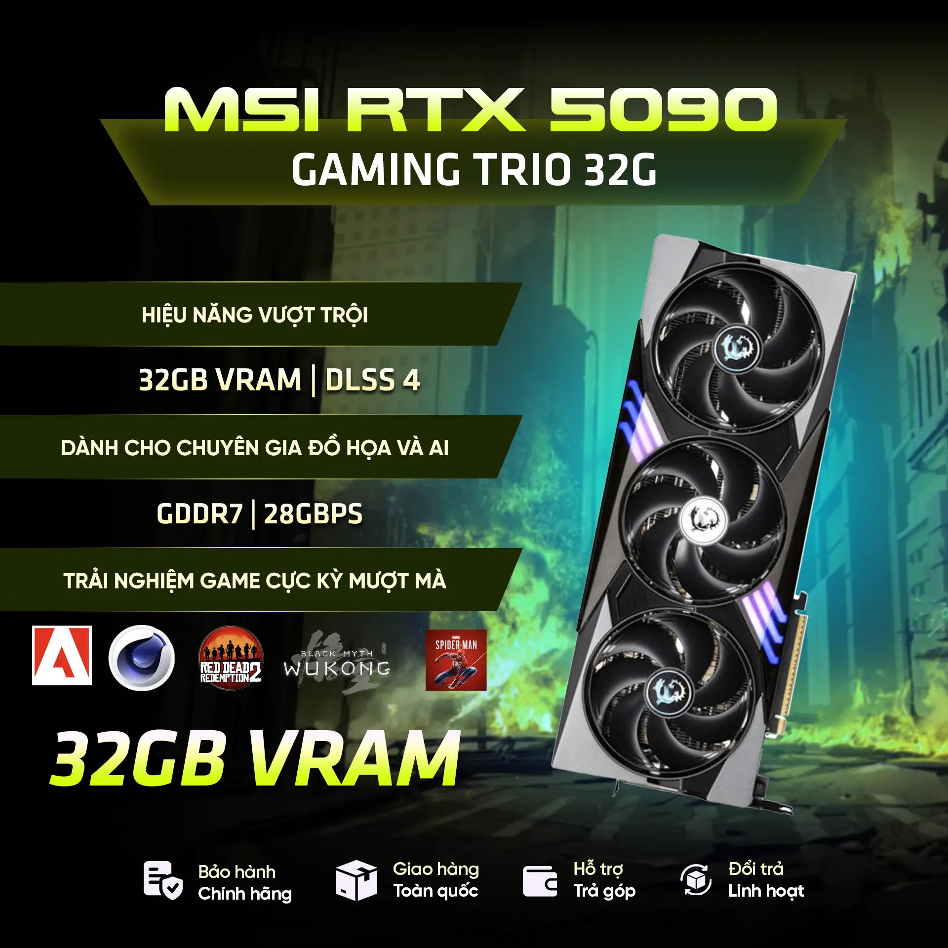 Card màn hình MSI GeForce RTX 5090 GAMING TRIO 32G