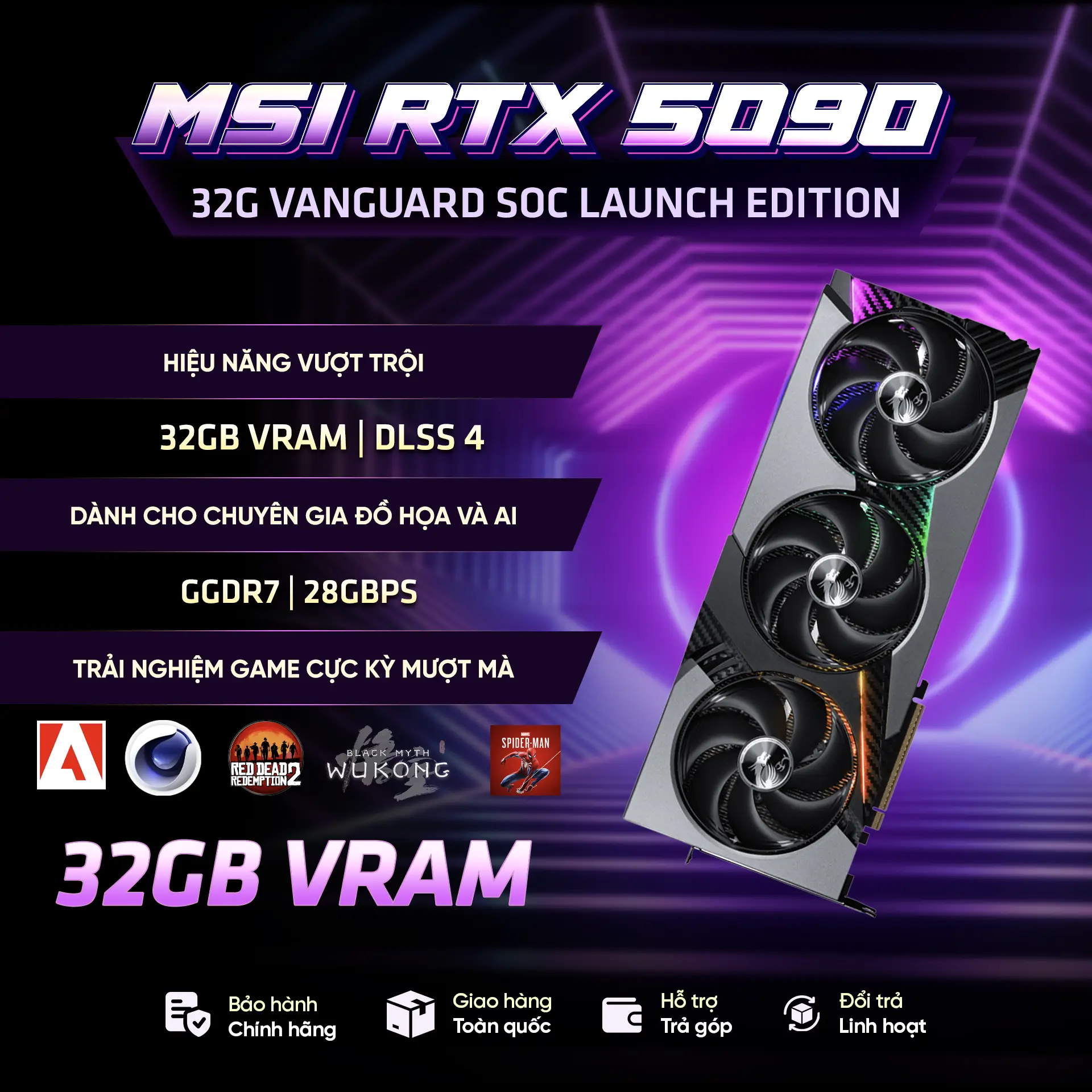 Card Màn Hình MSI RTX 5090 32G VANGUARD SOC LAUNCH EDITION