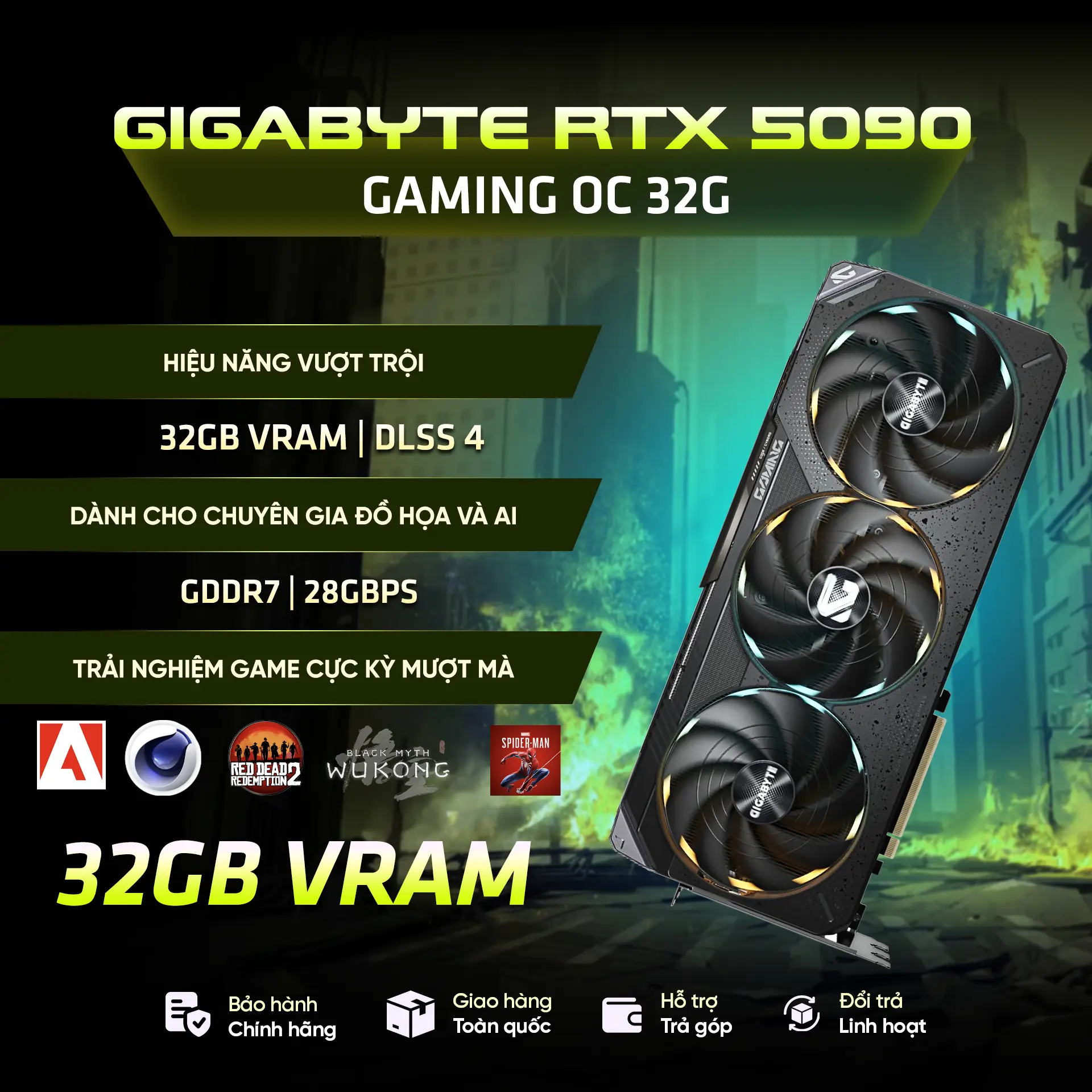 Card màn hình Gigabyte GeForce RTX 5090 GAMING OC 32G