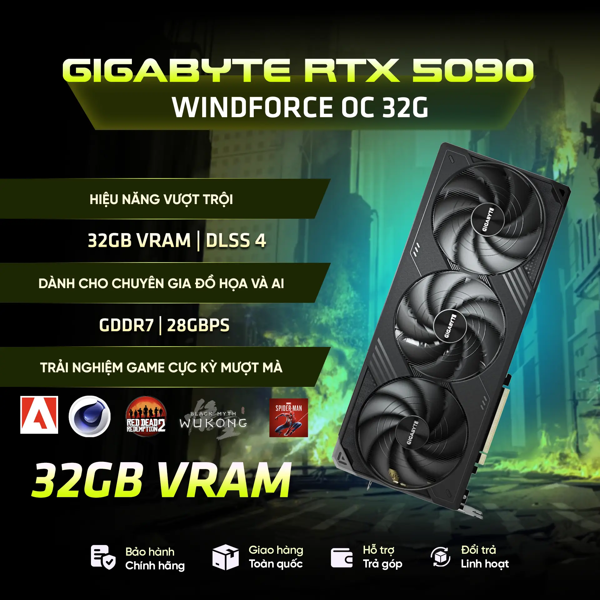 Card màn hình Gigabyte GeForce RTX 5090 WINDFORCE OC 32G