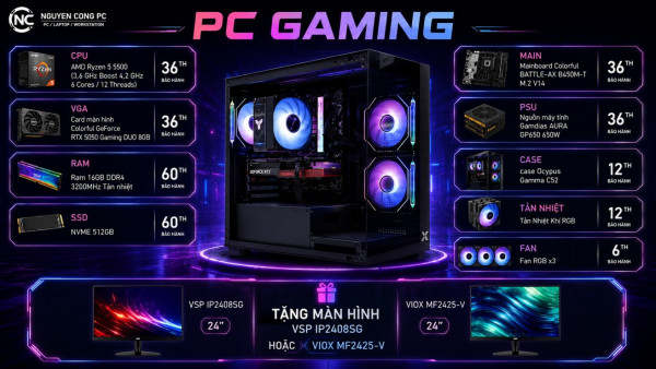 Bộ PC Gaming Ryzen 5 5500, RAM 16GB, RTX 5050 8GB [TẶNG MÀN HÌNH]