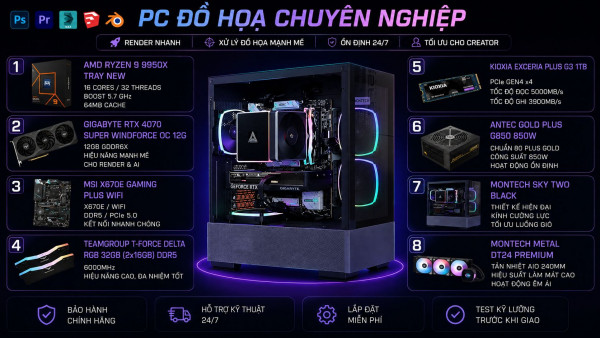  Bộ PC Ryzen 9 9950X, RAM 32GB, RTX 4070 Super