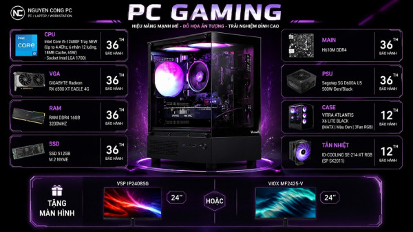 Bộ PC Gaming 12400F, RAM 16GB, RX 6500XT [TẶNG MÀN HÌNH]