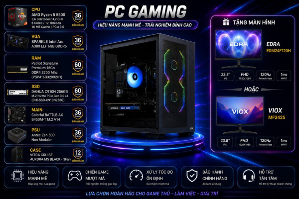 Bộ PC Gaming AMD Ryzen 5 5500, RAM 16GB, RTX 3050 6GB [TẶNG MÀN HÌNH]
