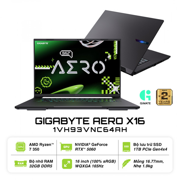 Laptop Gigabyte AERO X16 1VH (Ryzen AI 7 350/32GB/1TB/RTX 5060/Win11)