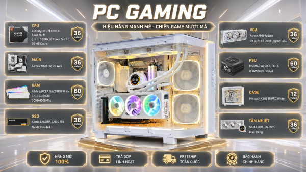 Bộ PC Gaming AMD Ryzen 7 9800X3D, RAM 32GB, VGA Radeon RX 9070 XT