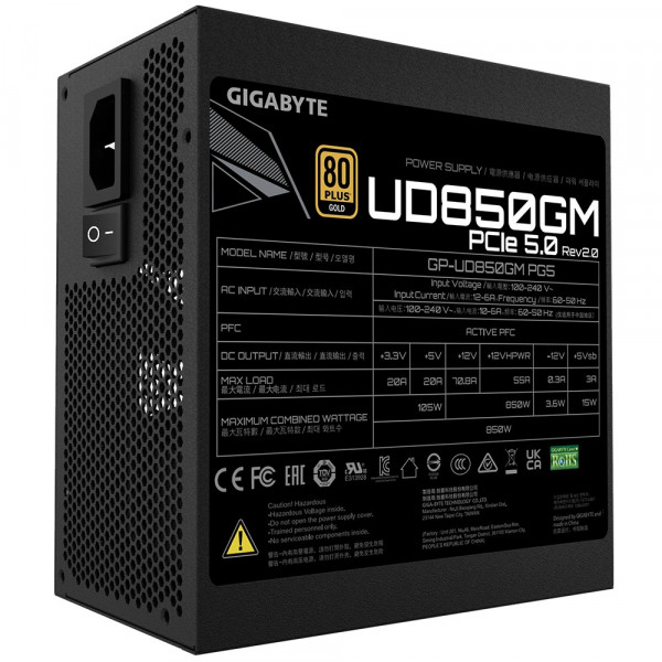 Nguồn Máy Tính Gigabyte GP-UD850GM PG5 850W (80 Plus Gold, Full Modular, Màu Đen)