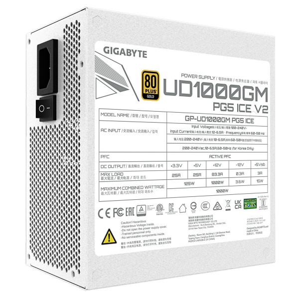 Nguồn Máy Tính Gigabyte GP-UD1000GM PG5 ICE 1000W (80 Plus Gold, Full Modular, Màu Trắng)
